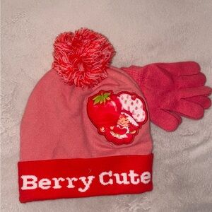 Berry Cute Pink and Red Kids Beanie and Gloves Set